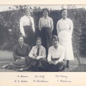 Photograph of group of students at Westfield College c 1910s including Psao Tseng and Dr Ellen Delf